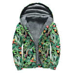 Watercolor Cactus Plant Print Sherpa Lined Zip Up Hoodie