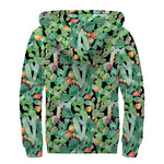 Watercolor Cactus Plant Print Sherpa Lined Zip Up Hoodie
