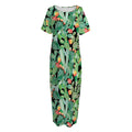 Watercolor Cactus Plant Print Short Sleeve Long Nightdress