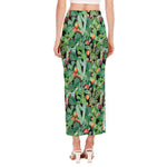 Watercolor Cactus Plant Print Side Slit Maxi Skirt