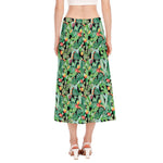 Watercolor Cactus Plant Print Side Slit Midi Skirt
