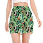 Watercolor Cactus Plant Print Side Slit Mini Skirt