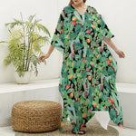 Watercolor Cactus Plant Print Silk V-Neck Kaftan Dress