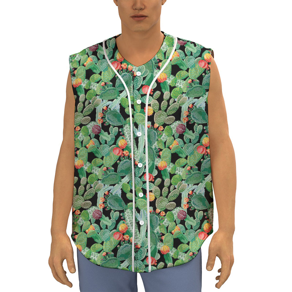 Watercolor Cactus Plant Print Sleeveless Baseball Jersey