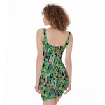 Watercolor Cactus Plant Print Sleeveless Bodycon Dress