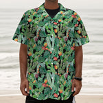 Watercolor Cactus Plant Print Textured Short Sleeve Shirt