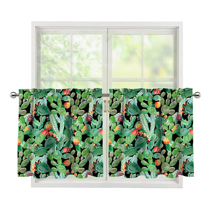 Watercolor Cactus Plant Print Tier Curtains
