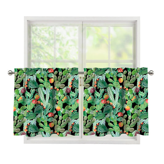 Watercolor Cactus Plant Print Tier Curtains