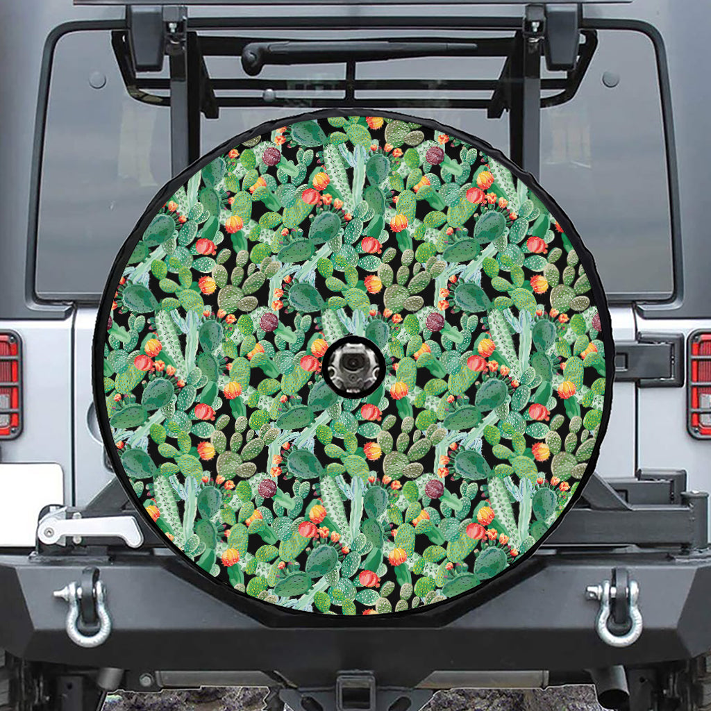Watercolor Cactus Plant Print Tire Cover With Camera Hole