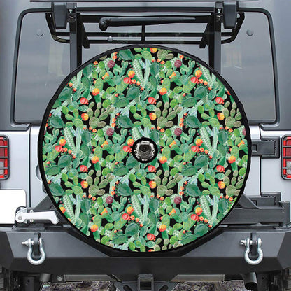 Watercolor Cactus Plant Print Tire Cover With Camera Hole