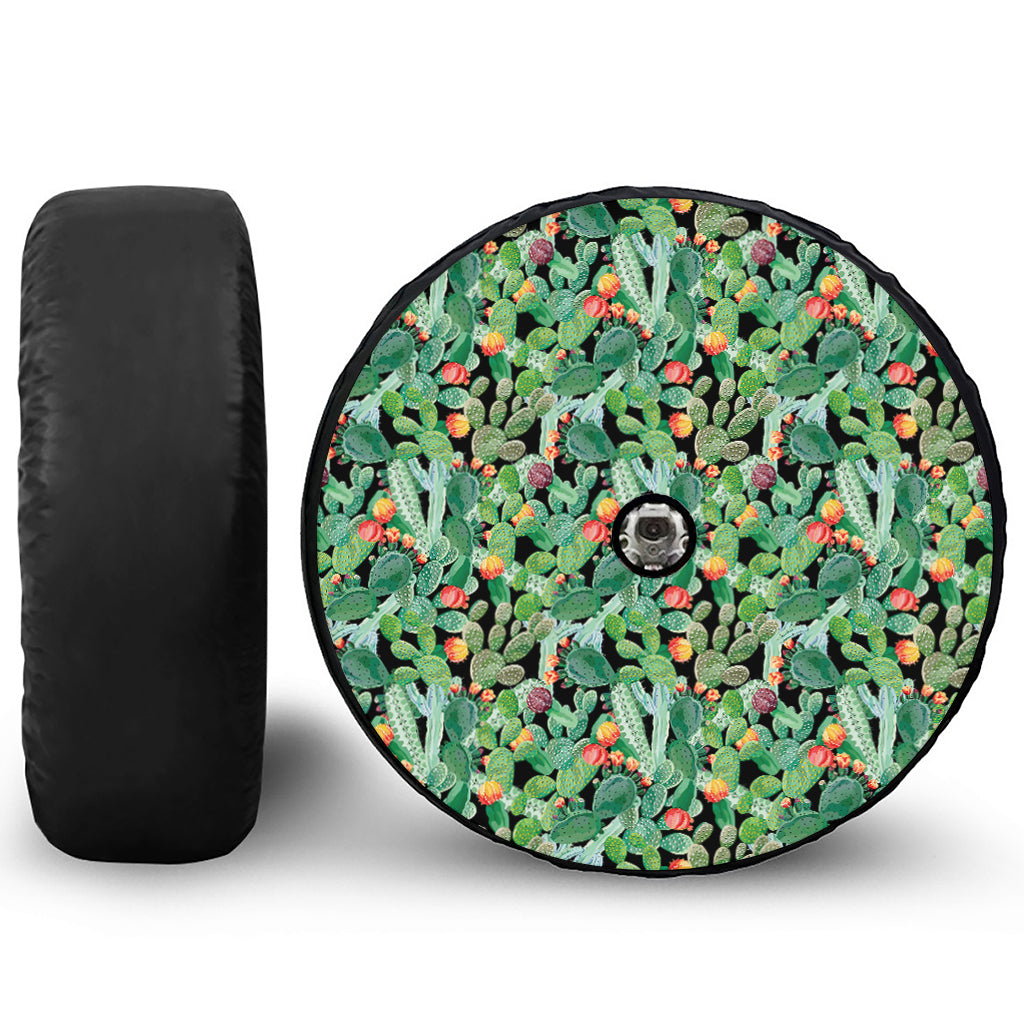 Watercolor Cactus Plant Print Tire Cover With Camera Hole