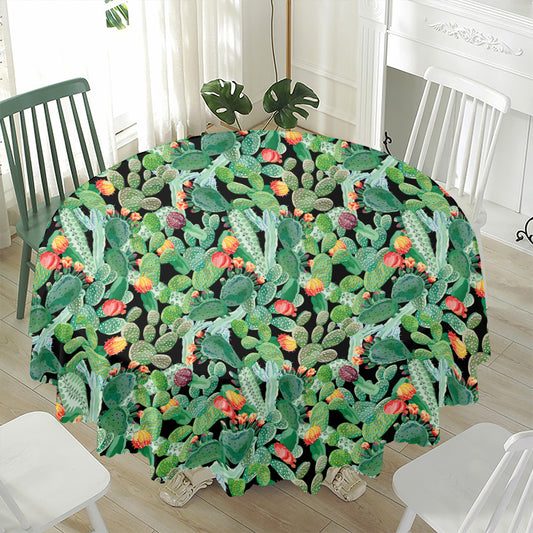 Watercolor Cactus Plant Print Waterproof Round Tablecloth