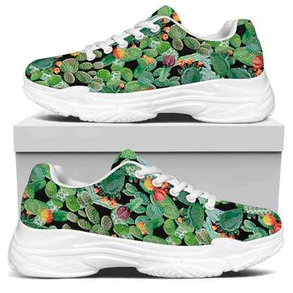Watercolor Cactus Plant Print White Chunky Shoes