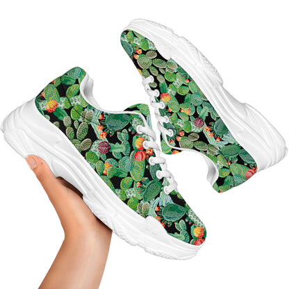 Watercolor Cactus Plant Print White Chunky Shoes
