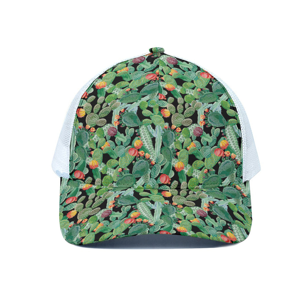 Watercolor Cactus Plant Print White Mesh Trucker Cap