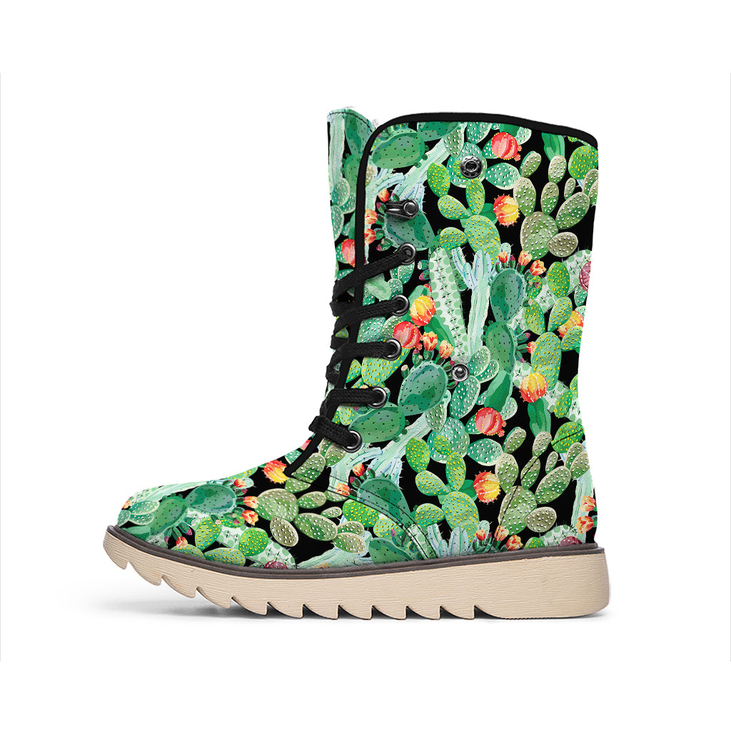 Watercolor Cactus Plant Print Winter Boots