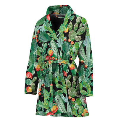 Watercolor Cactus Plant Print Women's Bathrobe