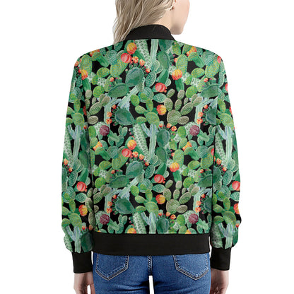 Watercolor Cactus Plant Print Women's Bomber Jacket