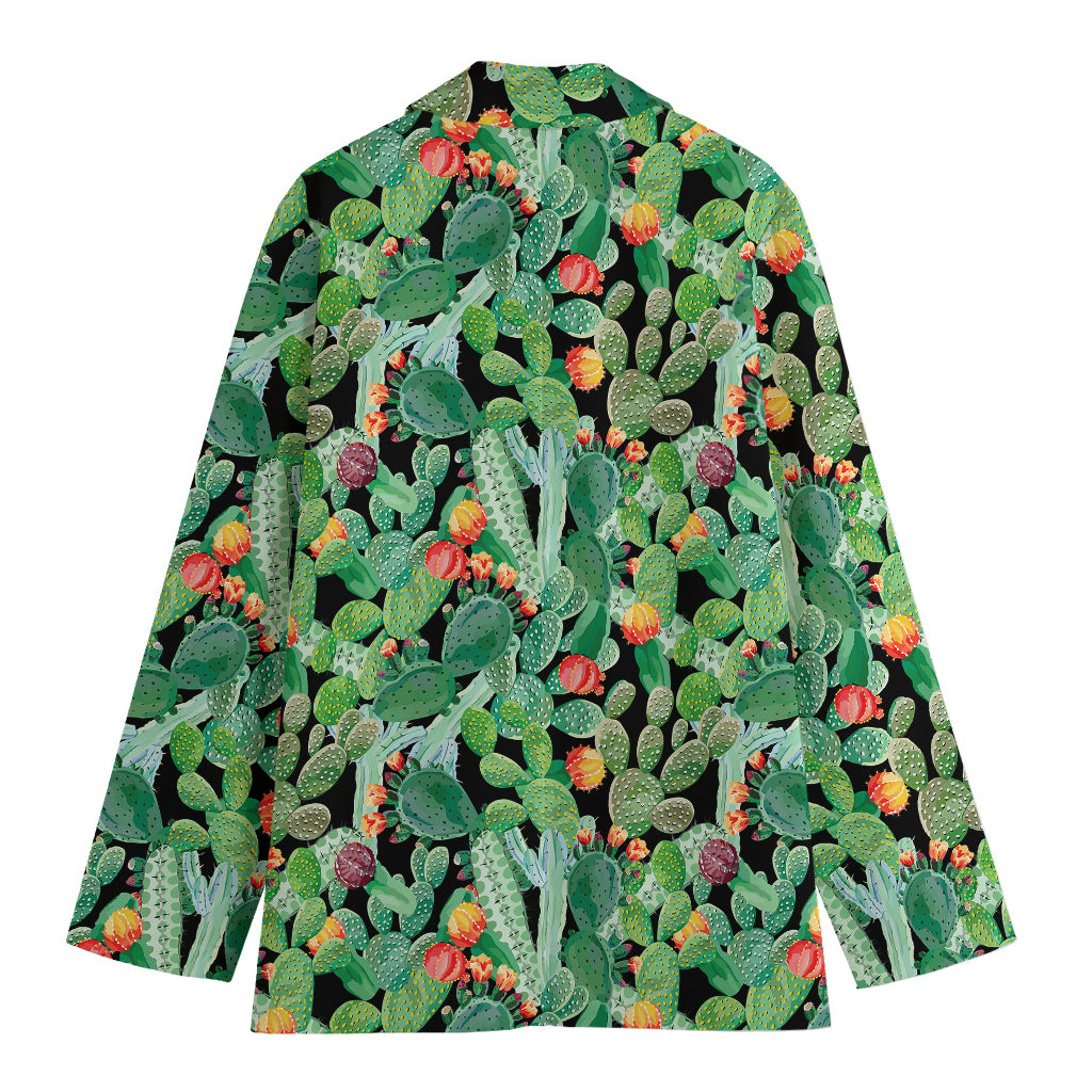 Watercolor Cactus Plant Print Women's Cotton Blazer