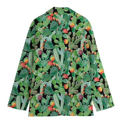 Watercolor Cactus Plant Print Women's Cotton Blazer