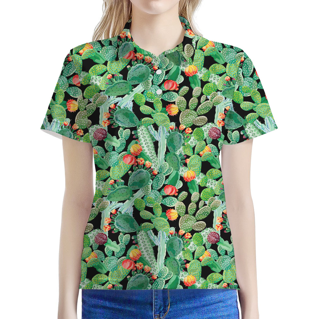 Watercolor Cactus Plant Print Women's Polo Shirt