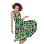 Watercolor Cactus Plant Print Women's Sleeveless Dress