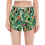 Watercolor Cactus Plant Print Women's Split Running Shorts