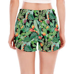 Watercolor Cactus Plant Print Women's Split Running Shorts