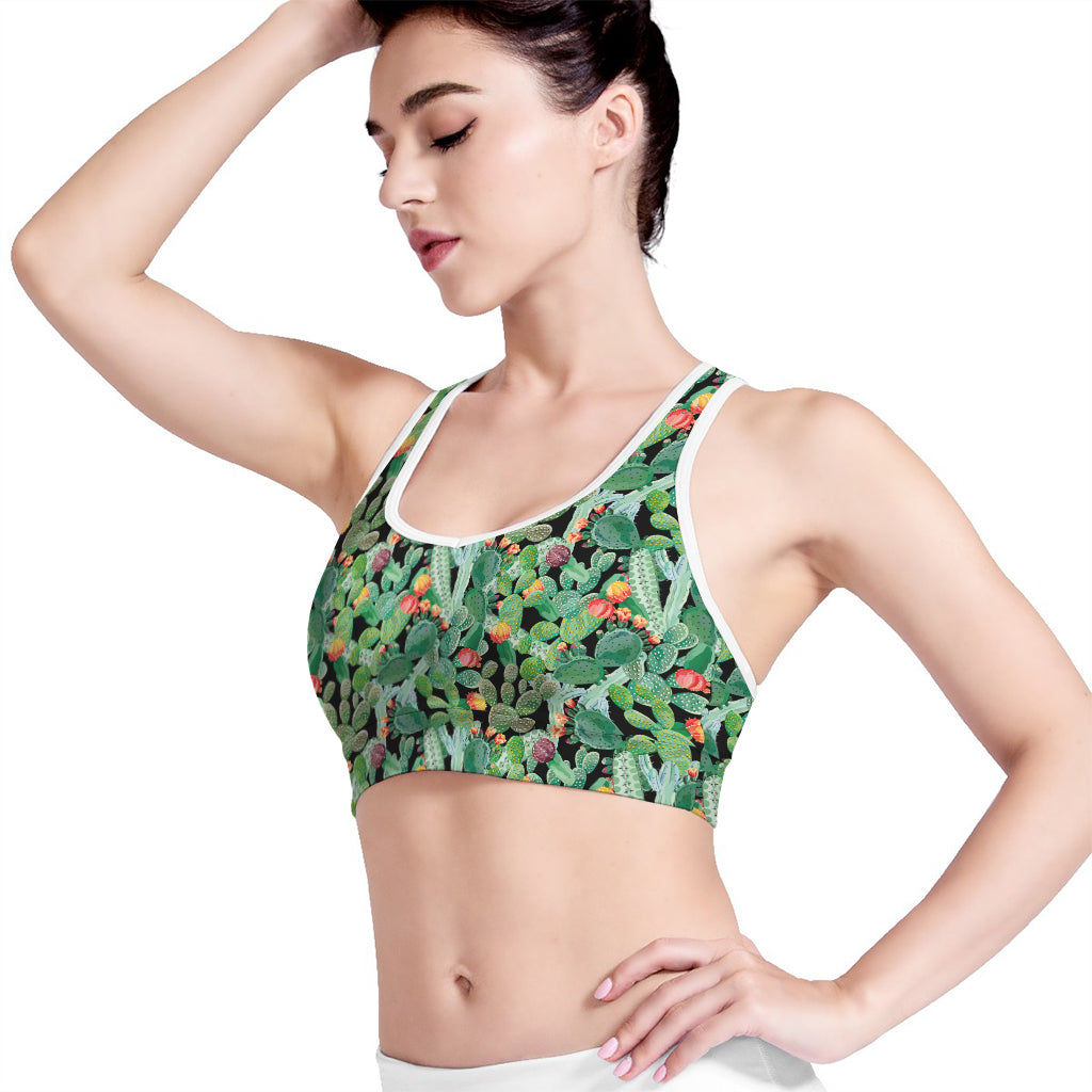 Watercolor Cactus Plant Print Women's Sports Bra