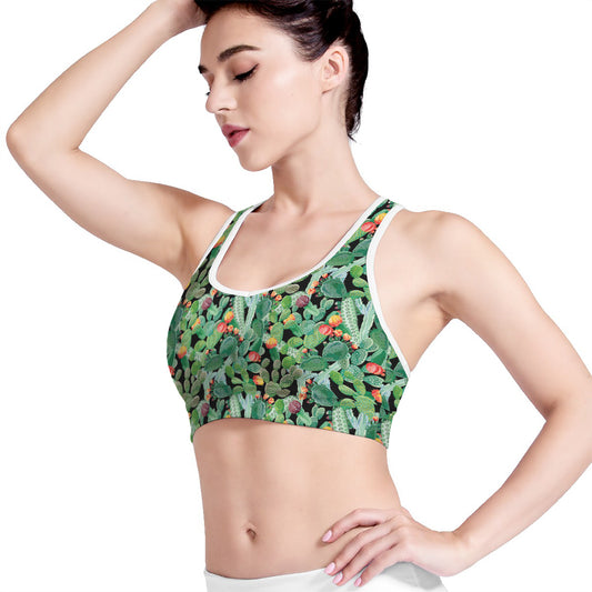 Watercolor Cactus Plant Print Women's Sports Bra