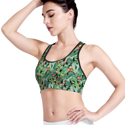 Watercolor Cactus Plant Print Women's Sports Bra