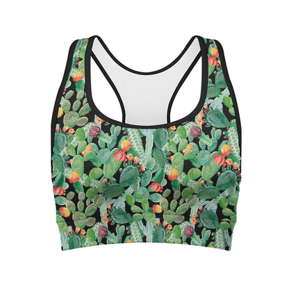 Watercolor Cactus Plant Print Women's Sports Bra