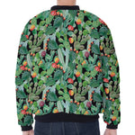 Watercolor Cactus Plant Print Zip Sleeve Bomber Jacket