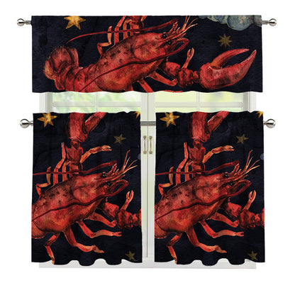 Watercolor Cancer Zodiac Sign Print 3 Piece Kitchen Curtains