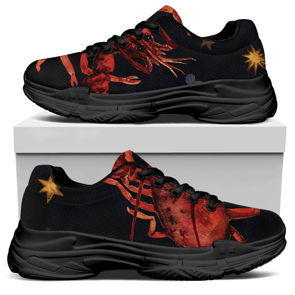 Watercolor Cancer Zodiac Sign Print Black Chunky Shoes