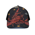 Watercolor Cancer Zodiac Sign Print Black Mesh Trucker Cap