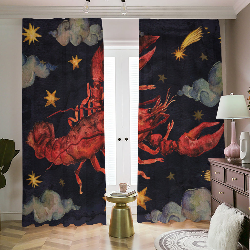Watercolor Cancer Zodiac Sign Print Blackout Pencil Pleat Curtains