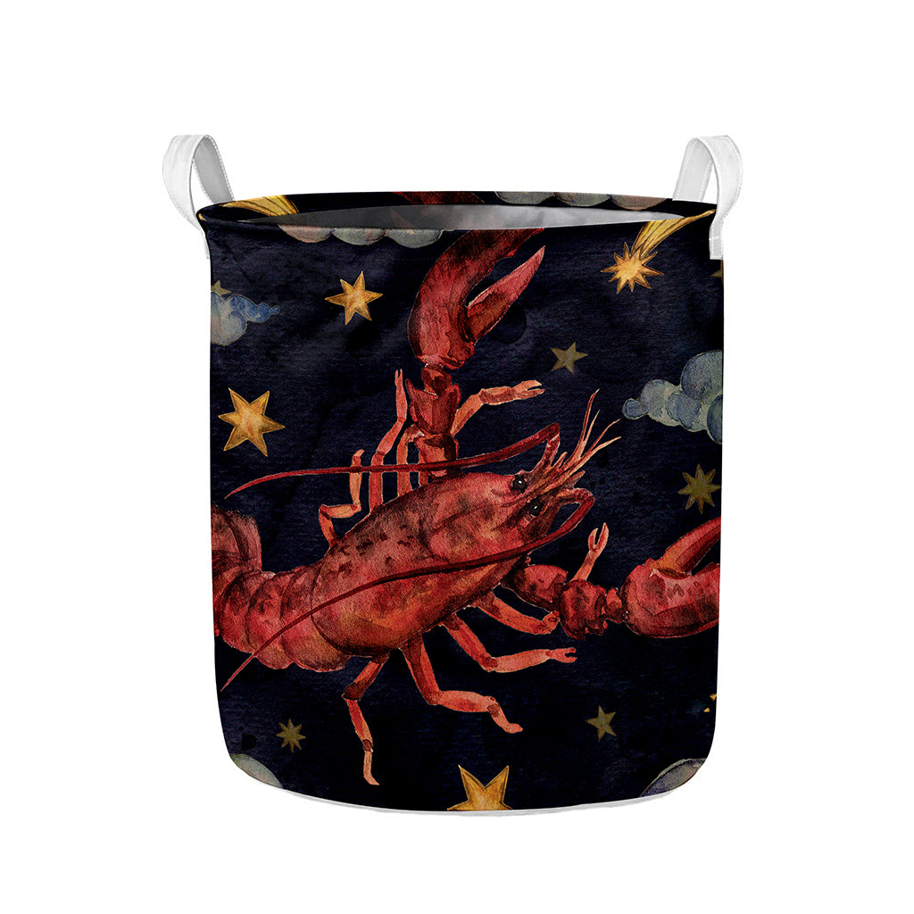 Watercolor Cancer Zodiac Sign Print Collapsible Laundry Basket