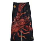 Watercolor Cancer Zodiac Sign Print Cotton Front Slit Maxi Skirt