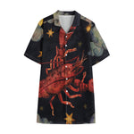 Watercolor Cancer Zodiac Sign Print Cotton Hawaiian Shirt