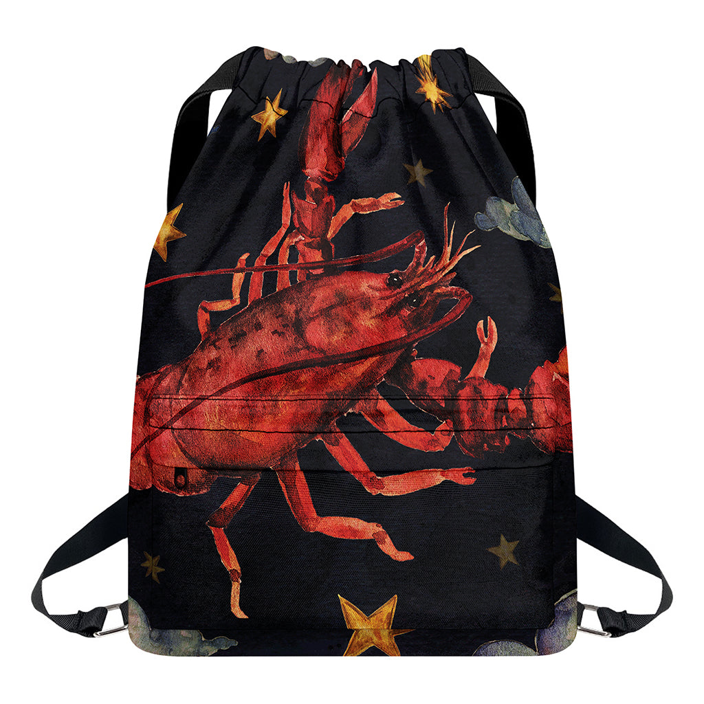 Watercolor Cancer Zodiac Sign Print Drawstring Backpack