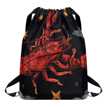 Watercolor Cancer Zodiac Sign Print Drawstring Backpack