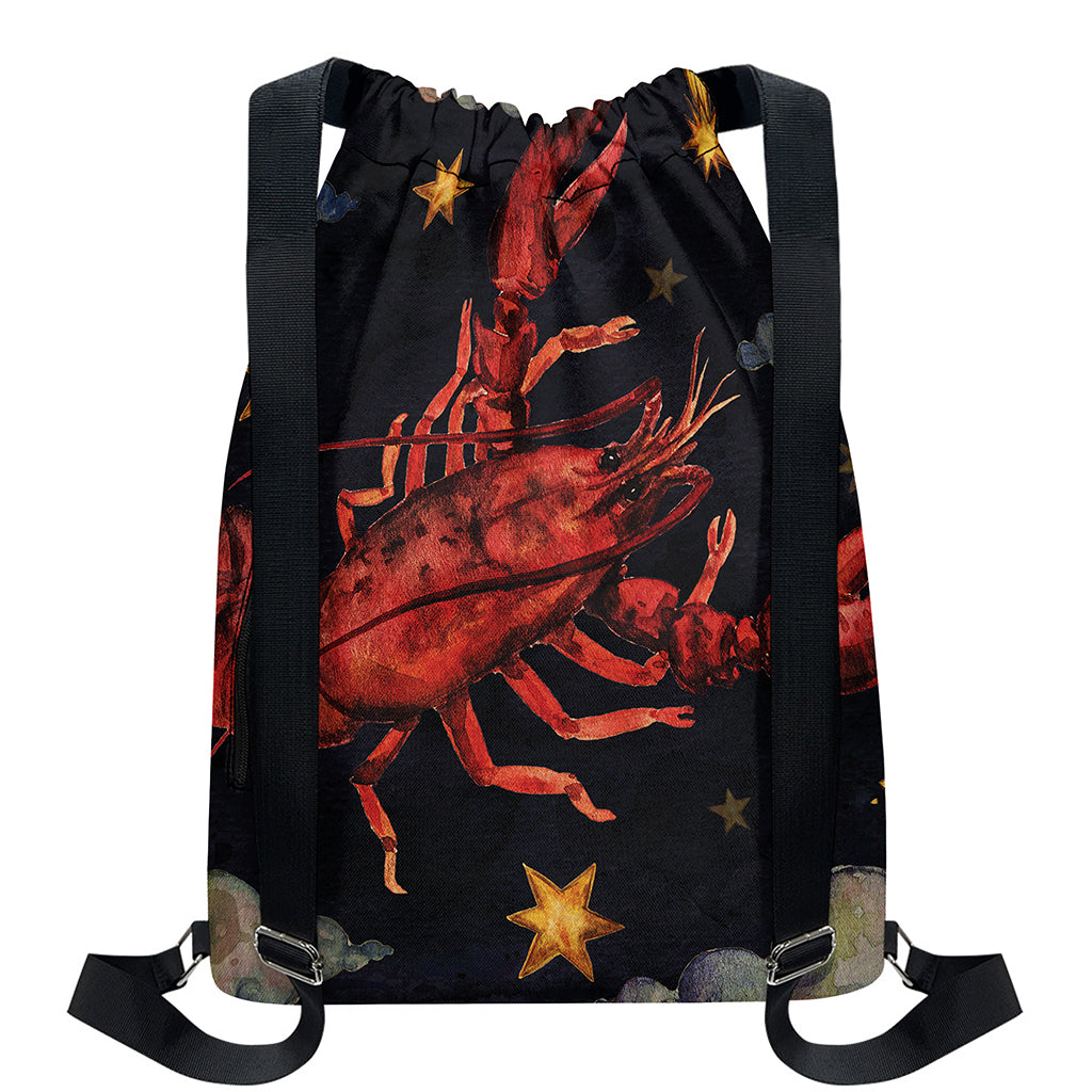 Watercolor Cancer Zodiac Sign Print Drawstring Backpack