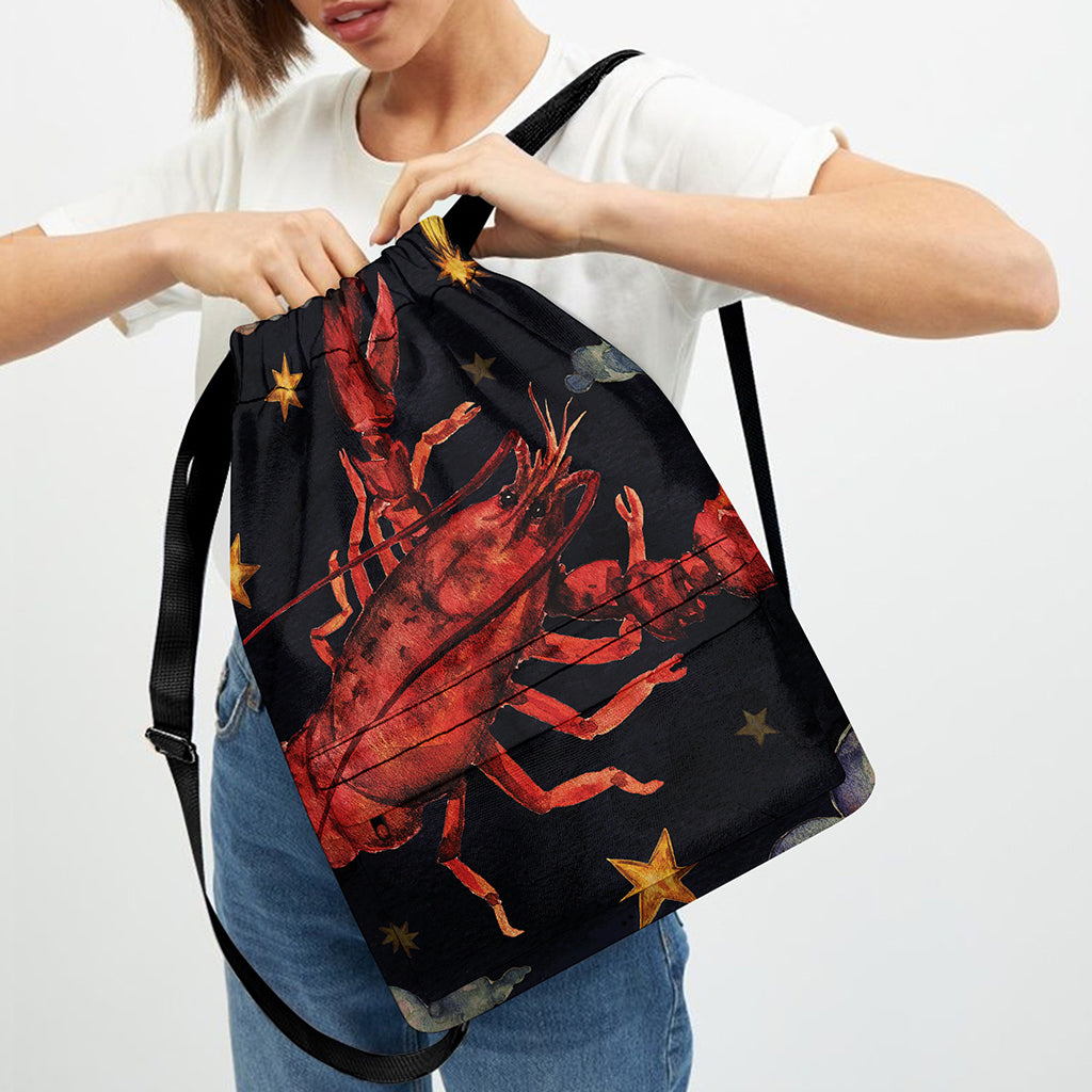 Watercolor Cancer Zodiac Sign Print Drawstring Backpack