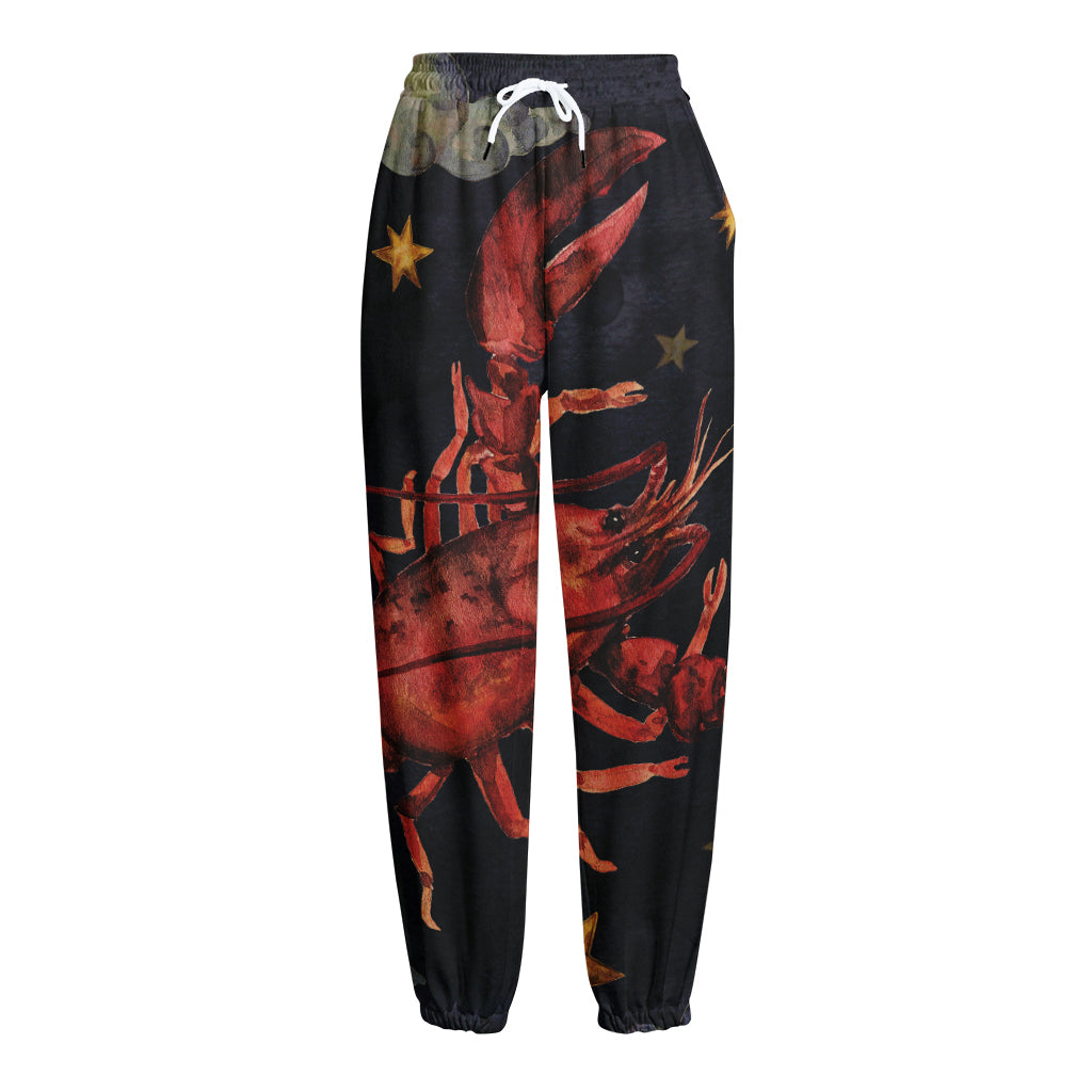 Watercolor Cancer Zodiac Sign Print Fleece Lined Knit Pants