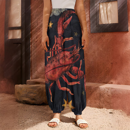 Watercolor Cancer Zodiac Sign Print Harem Pants