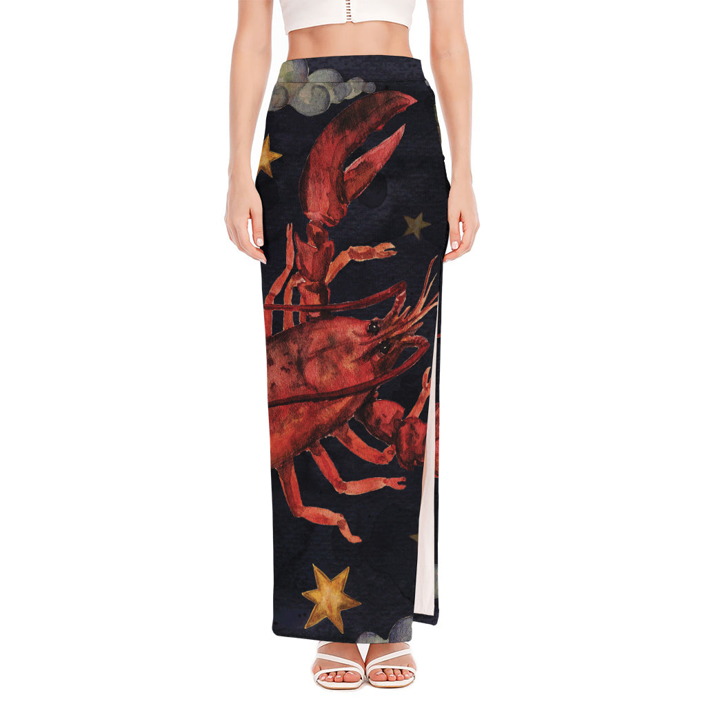 Watercolor Cancer Zodiac Sign Print High Slit Maxi Skirt