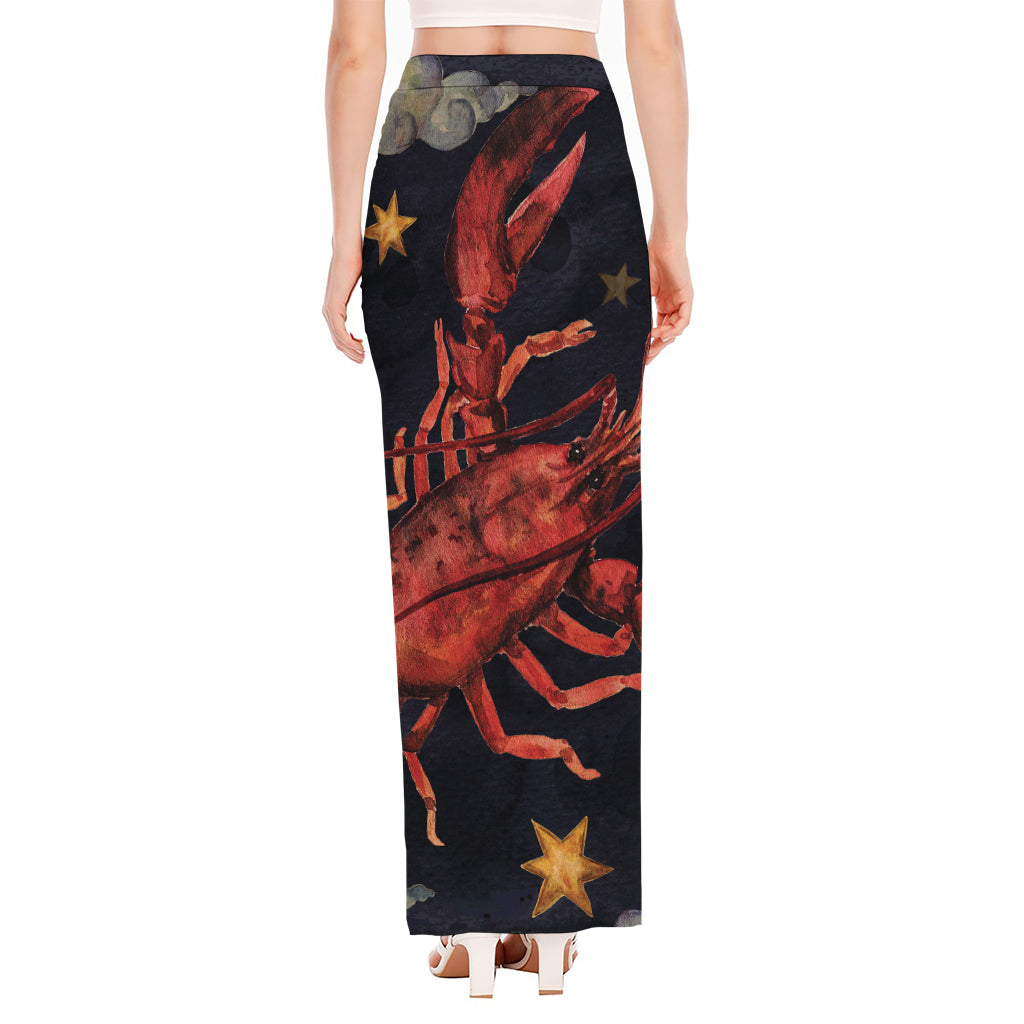 Watercolor Cancer Zodiac Sign Print High Slit Maxi Skirt