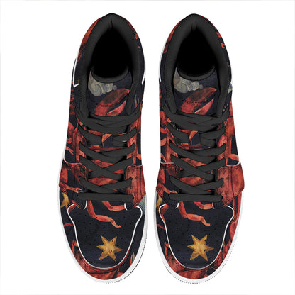 Watercolor Cancer Zodiac Sign Print High Top Leather Sneakers