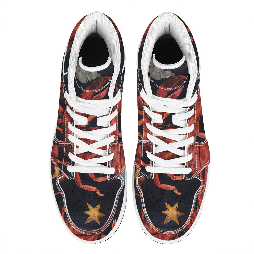 Watercolor Cancer Zodiac Sign Print High Top Leather Sneakers